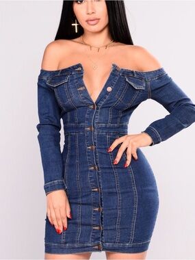 Fashion Nova Off-Shoulder Denim Dress